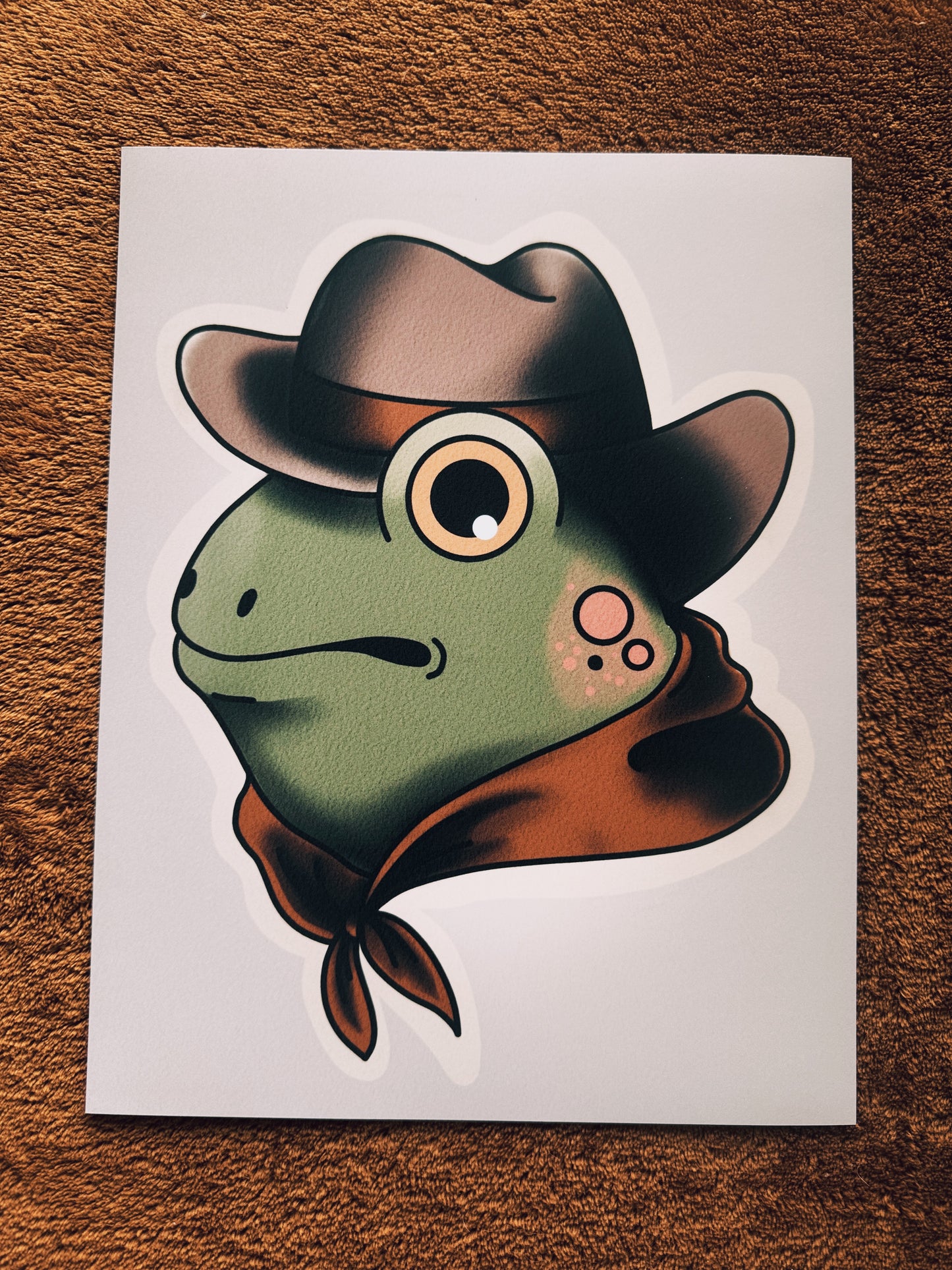 American Traditional Cowboy Frog Print